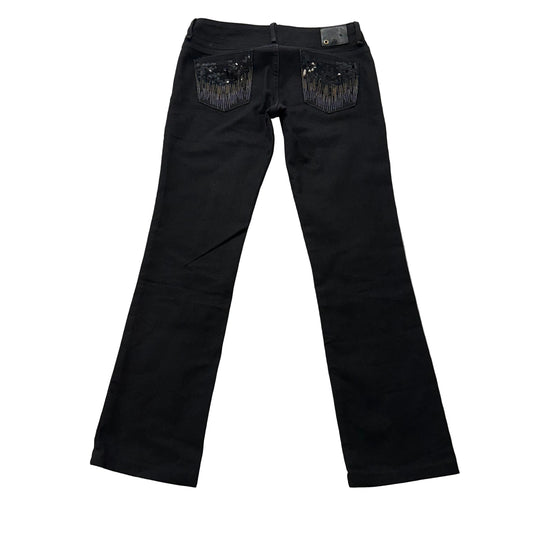 Armani Exchange Women Black Denim Bootcut Jeans Sequin Embellished Pocket Size 2