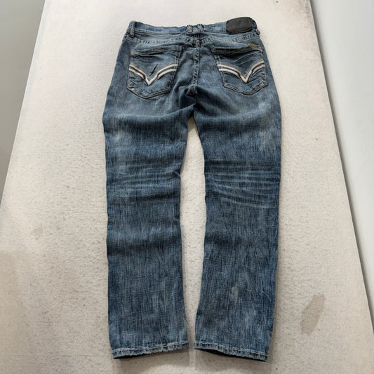 Salvage Havoc Men's Blue Denim Jeans Straight Slim-Fit Pocket Buckle Size W33
