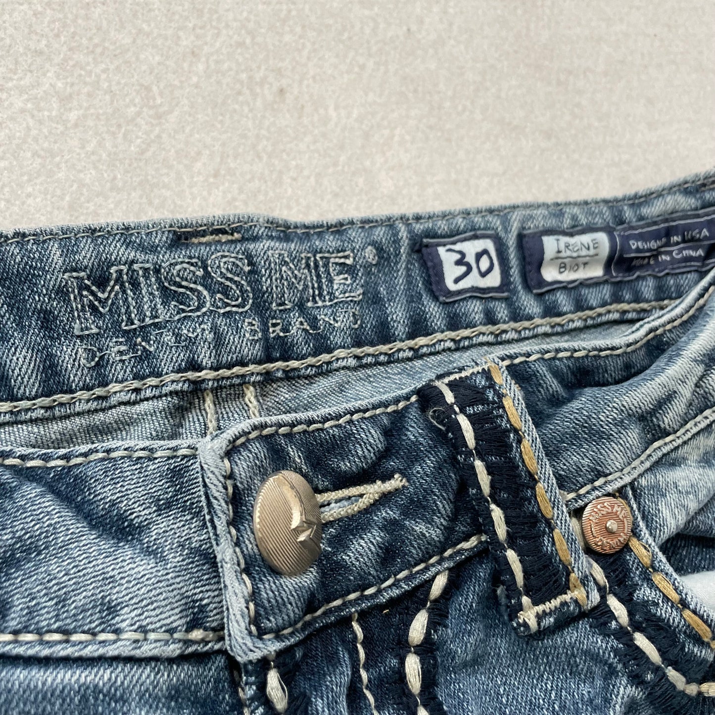 Miss Me Women's Blue Irene Bootcut Denim Jeans Intricate Embroidery Logo Size 30