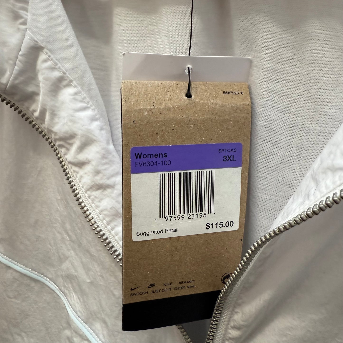 Nike Womens White Nylon Full Zip Windrunner Jacket Loose UV Performance Size 3XL