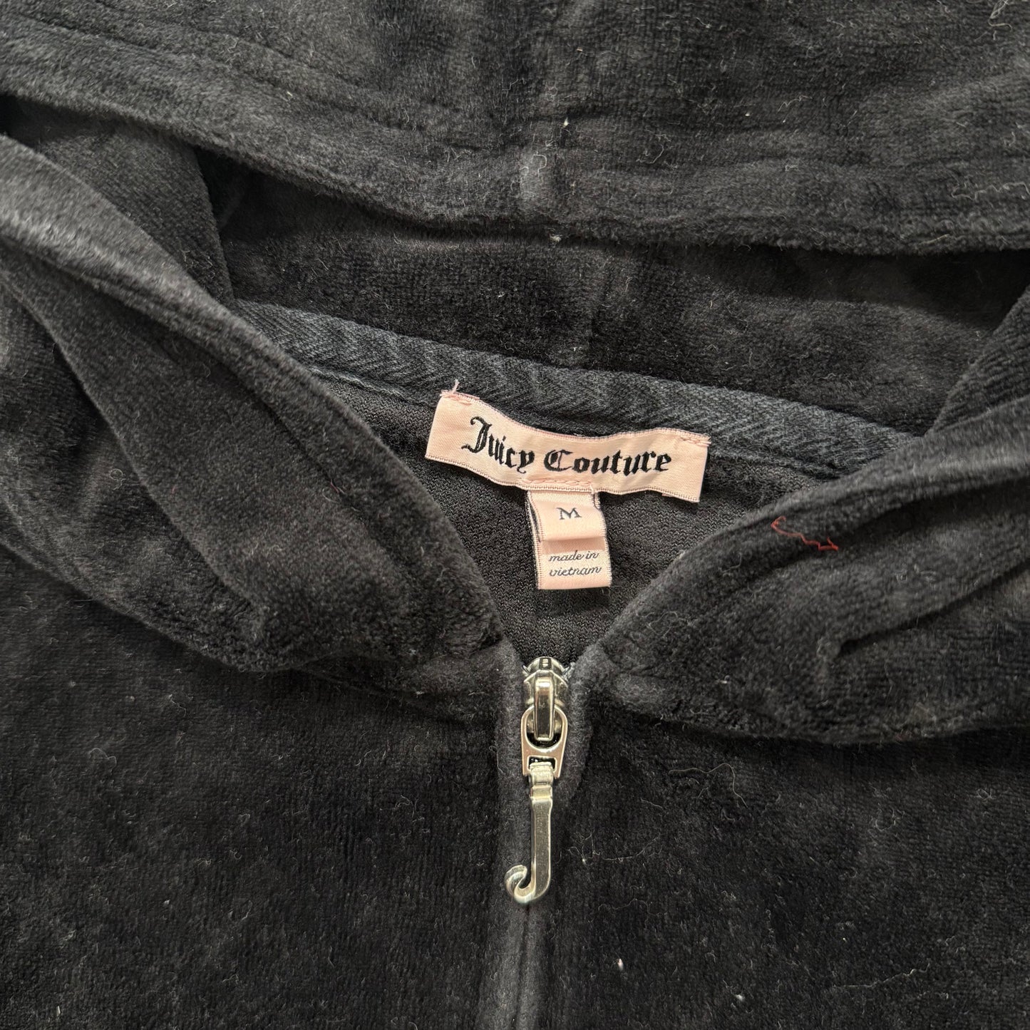 Juicy Couture Black Velour Tracksuit Set Zip Up Hoodie & Flare Pant Logo Size M
