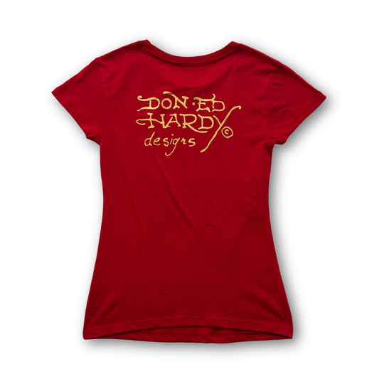 ED HARDY “LKS Leopard” CHERRY RED CAP SLEEVE BABY TEE