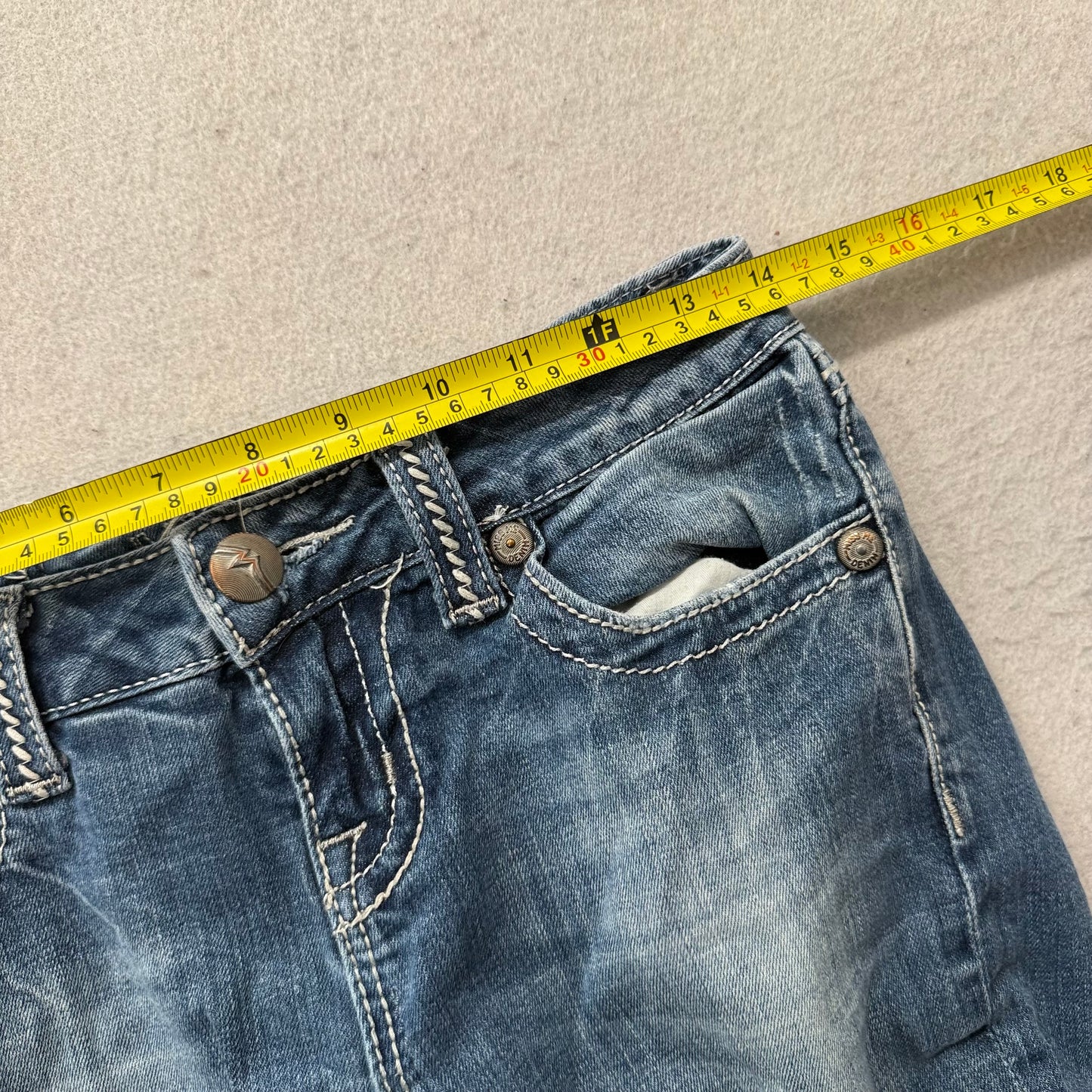 Miss Me Easy Boot Women Blue Bootcut Jeans Embellished Pocket Frayed Hem Size 25
