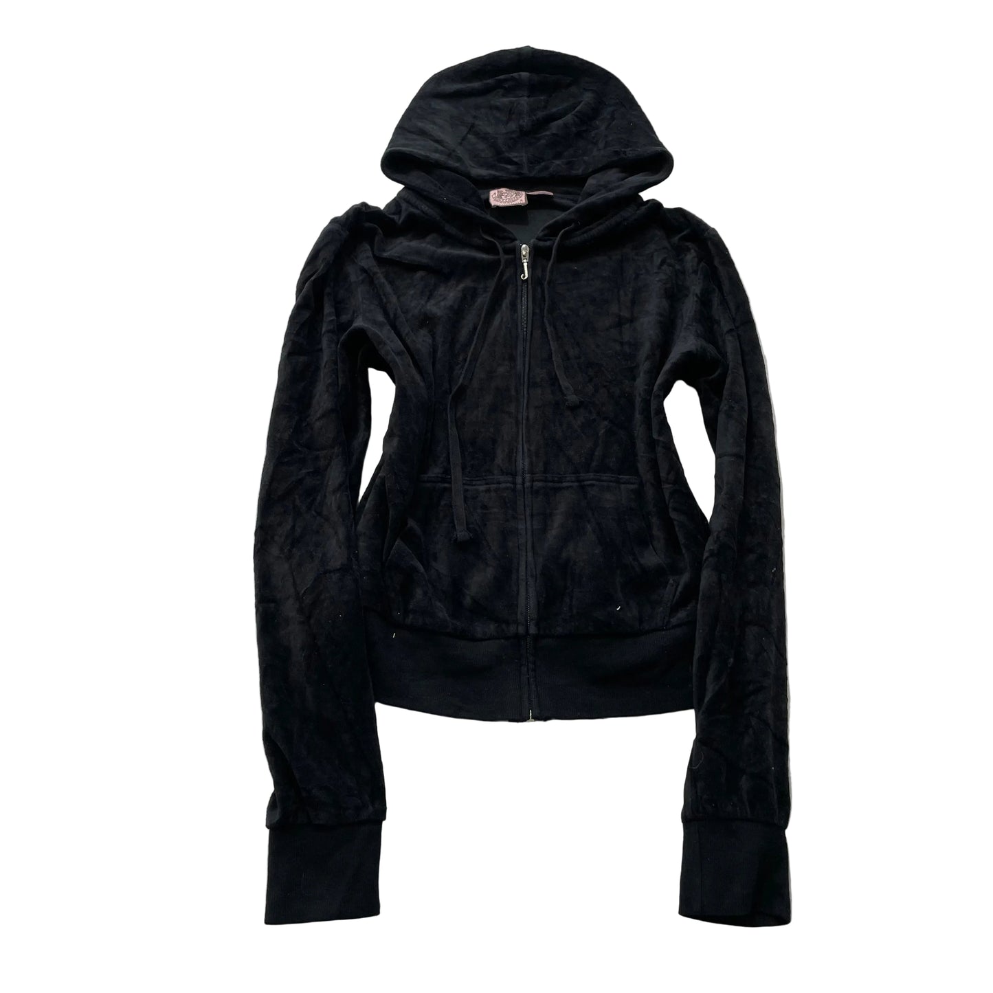 Juicy Couture Women's Black Velour Zip-Up Hoodie Drawstring Pockets Y2k Size XL