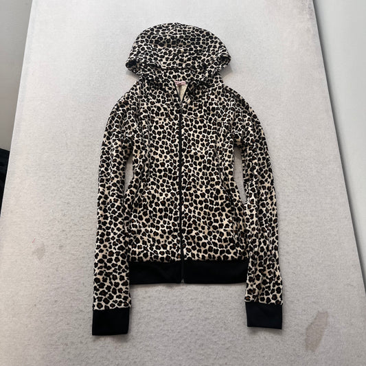 Juicy Couture Womens Leopard Print Velour Tracksuit Set Hoodie & Pant Y2k Size L
