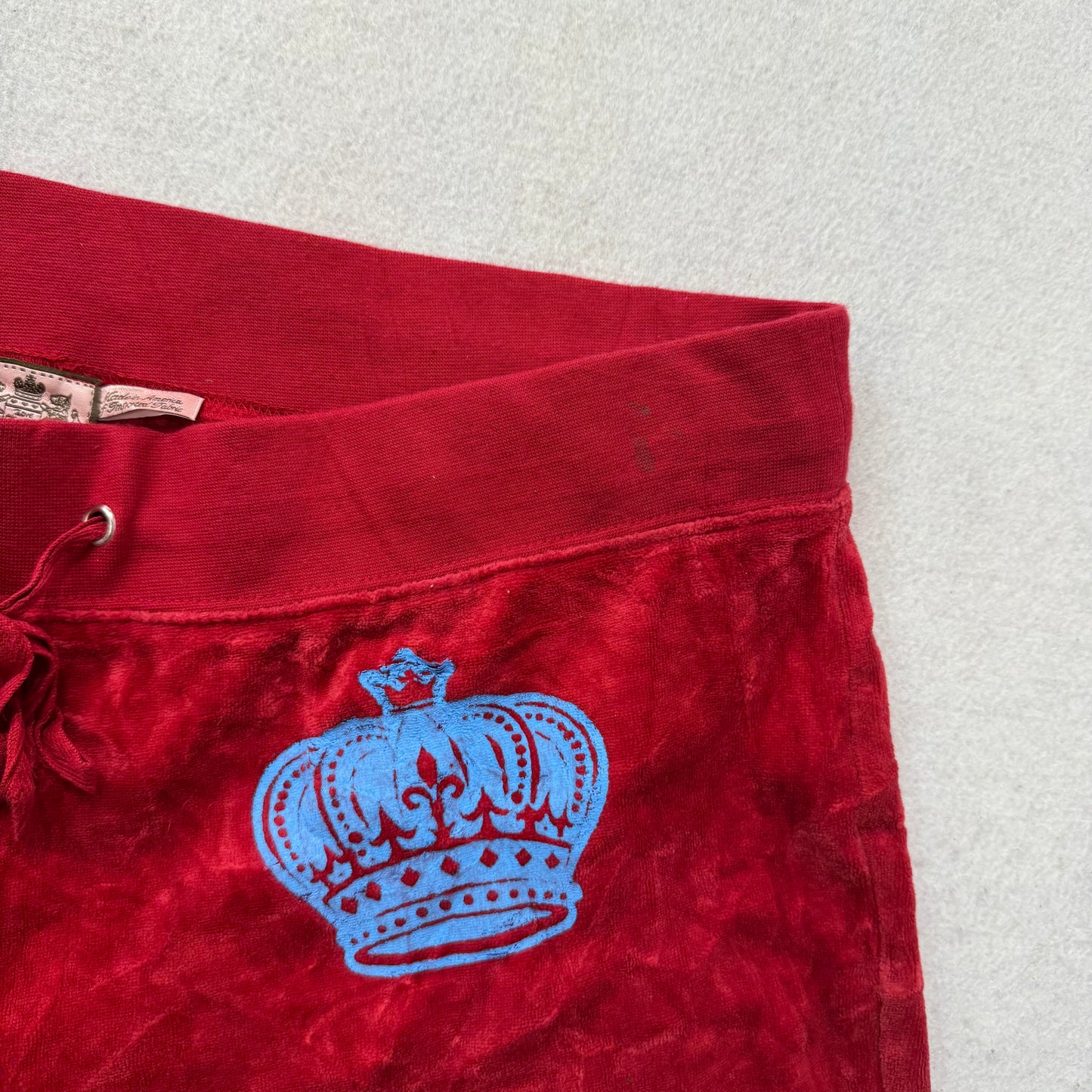 Vintage Juicy Couture Women's Red Velour Flared Track Pant Crown Logo Size L