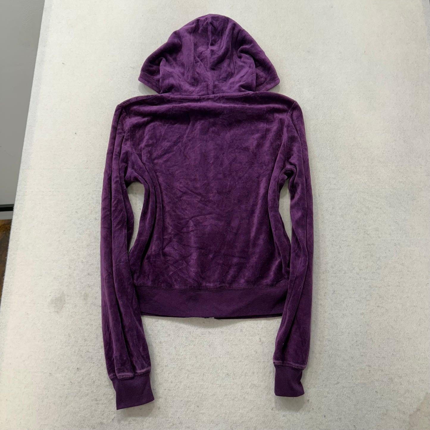 Vintage Juicy Couture Women's Deep Purple Velour Zip Up Hoodie Loungewear Size S