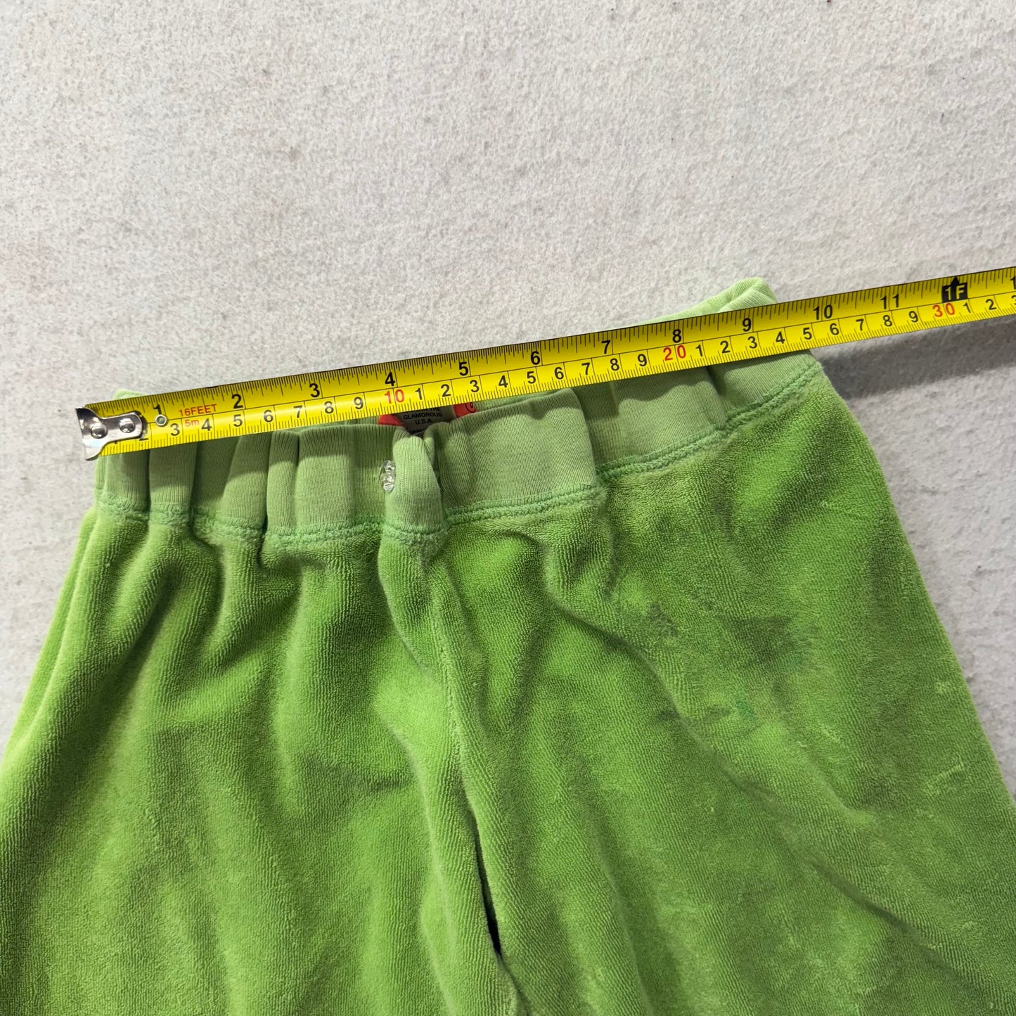 2003 Vtg Juicy Couture Women's Apple Green Terry Cloth Flared Track Pants Size P