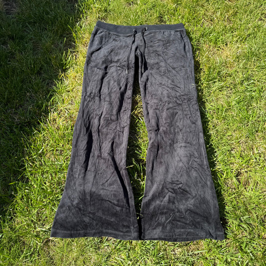 Vtg Juicy Couture Women's Charcoal Velour Flared Track Pant Snap Pockets Size L