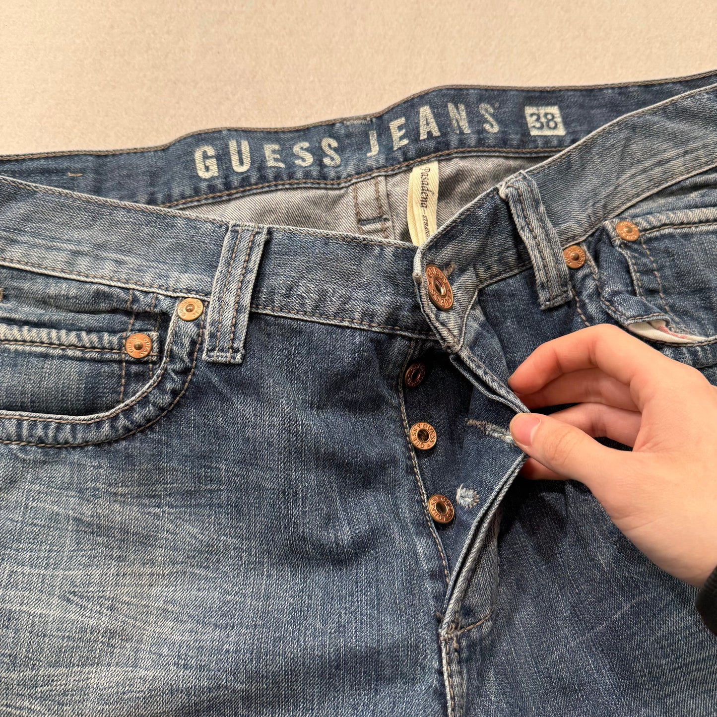 Guess Jeans Pasadena Men’s Blue Denim Jeans Straight Leg Button-Fly Size 38