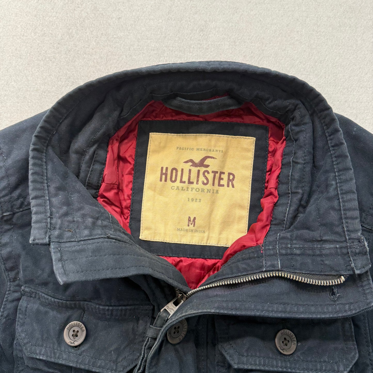 Hollister California Men's Black Denim Military-Style Utility Jacket Size M