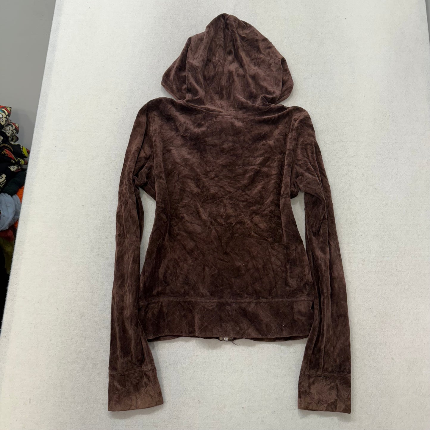 Vintage Baby Phat Womens Dark Brown Velour Zip Up Hoodie Embroidered Logo Size L