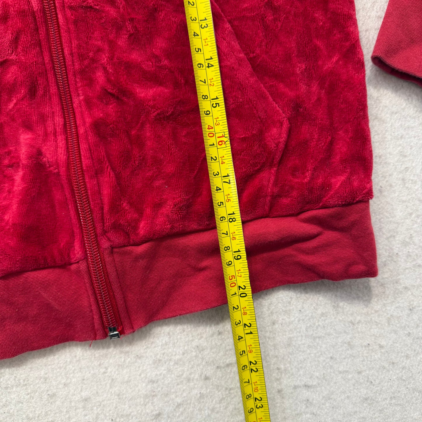 Vintage Juicy Couture Womens Ruby Red Velour Zip Up Hoodie Loungewear Y2K Size S