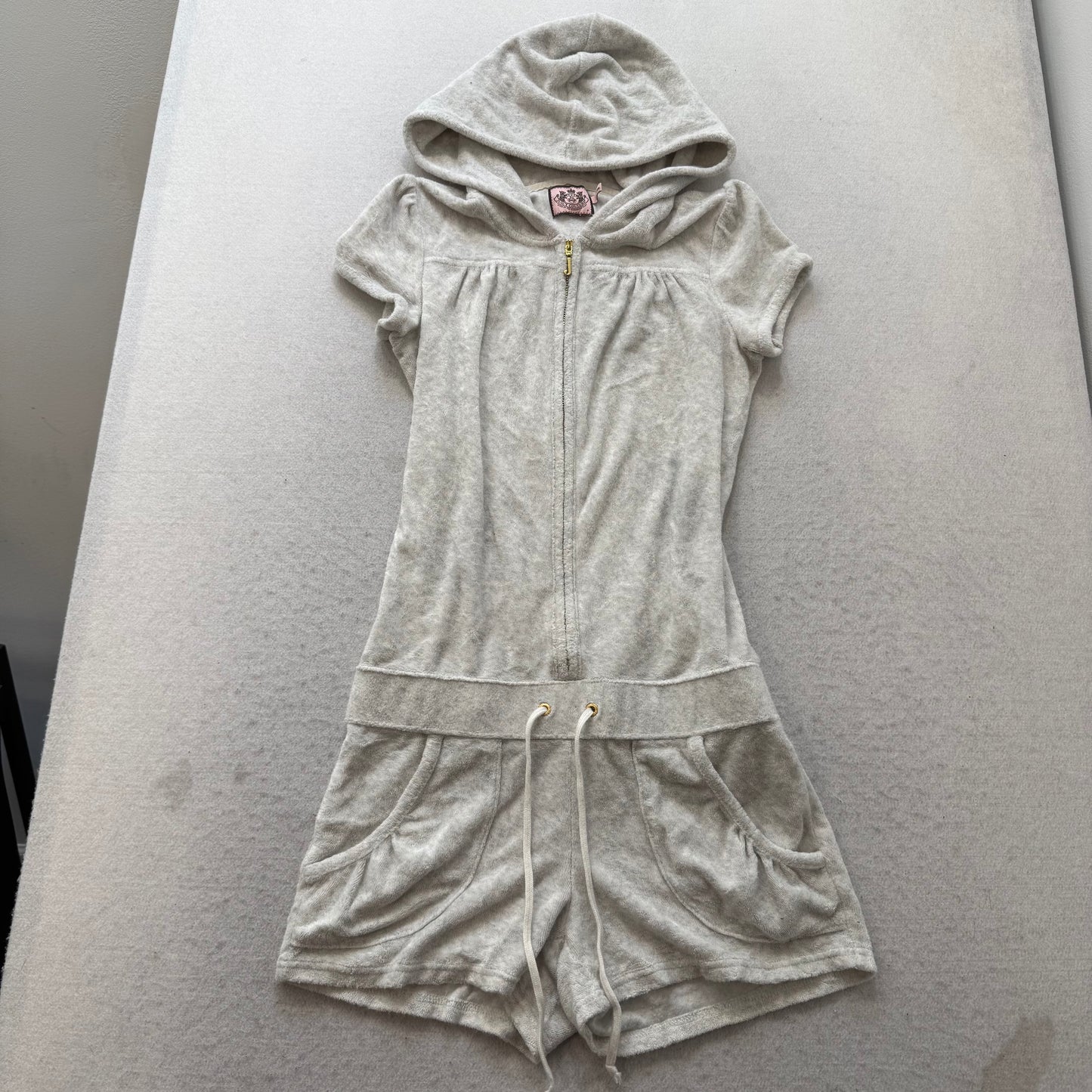 Juicy Couture Womens Gray Terry Cloth Zip-Up Romper Drawstring Shorts Size P