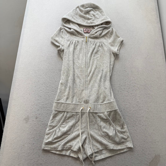Juicy Couture Womens Gray Terry Cloth Zip-Up Romper Drawstring Shorts Size P