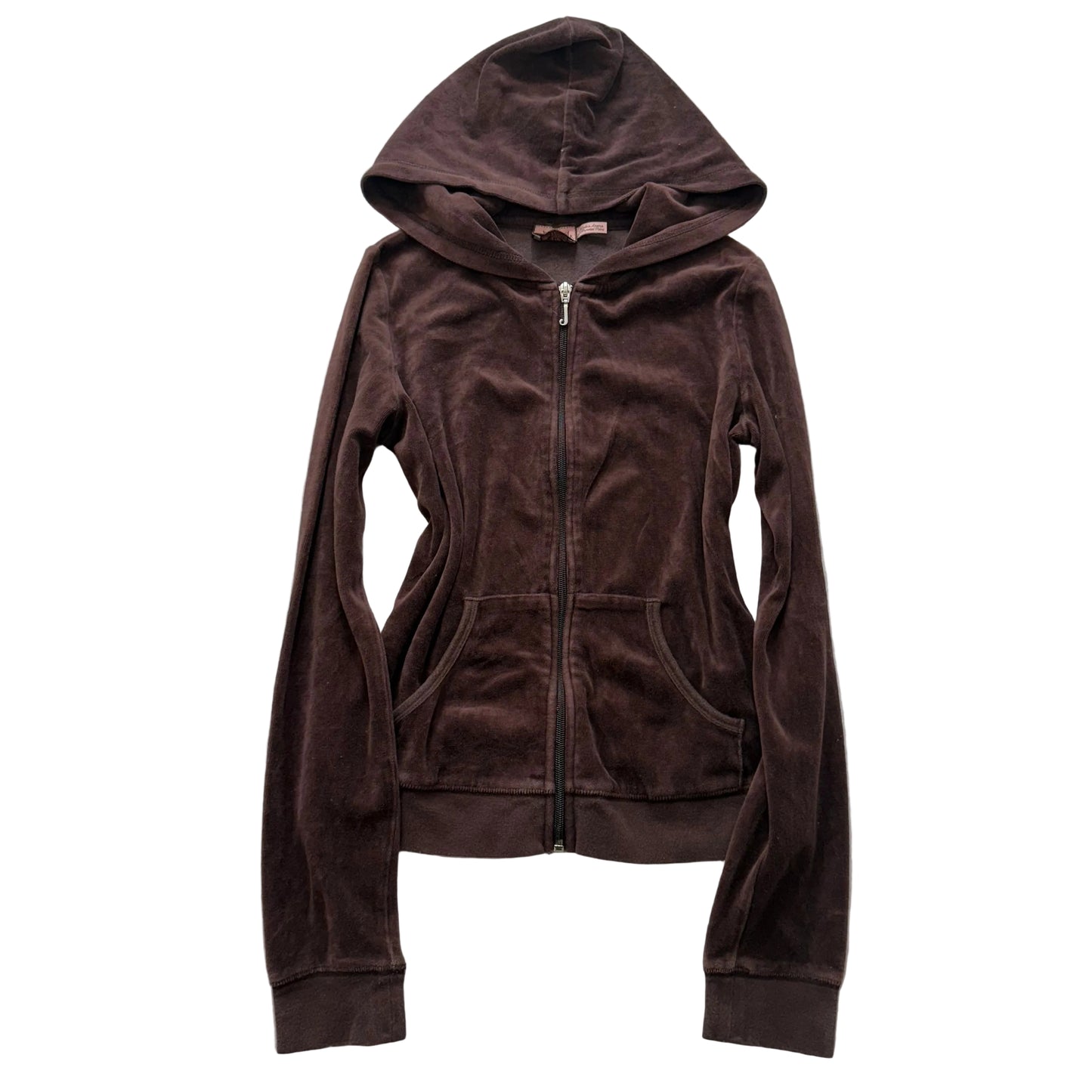Vintage Juicy Couture Women's Dark Brown Velour Zip-Up Hoodie Pockets Y2k Size S