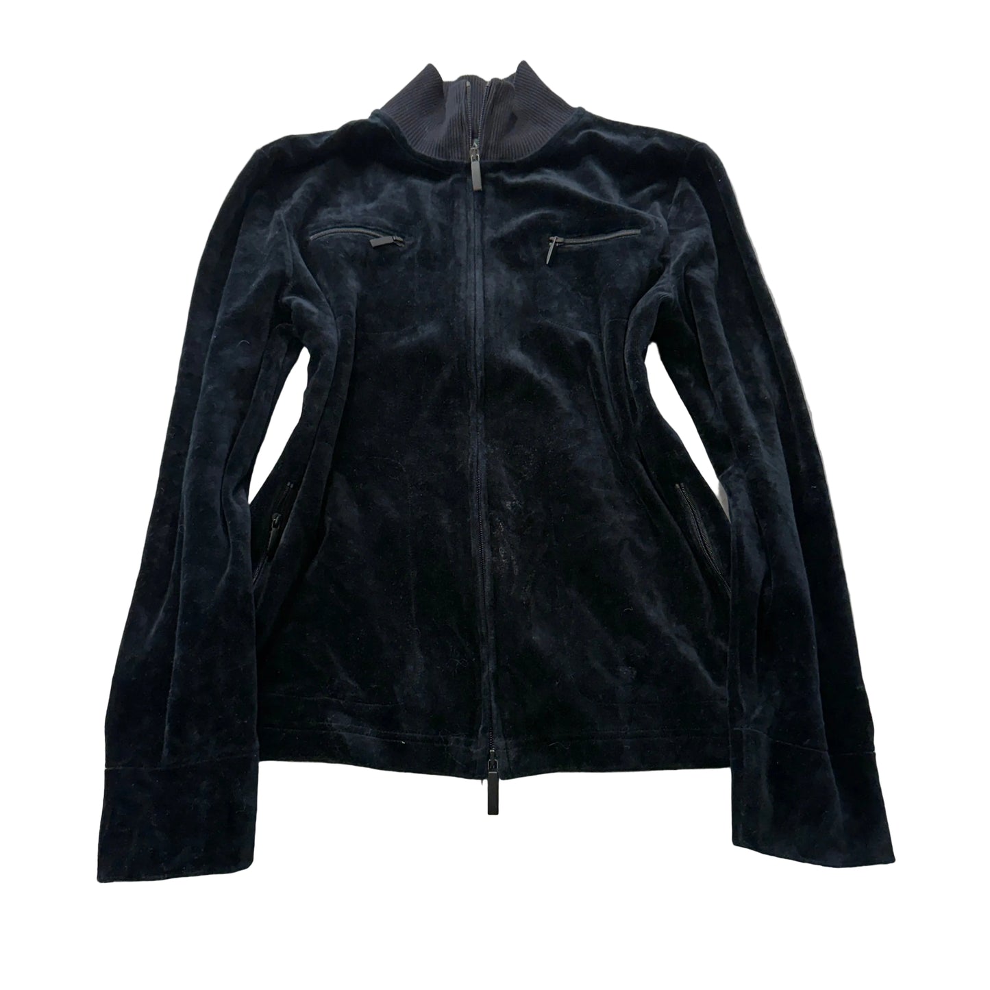 Lauren Ralph Lauren Women's Black Velour Zip-Up Track Jacket Mock Neck Size L