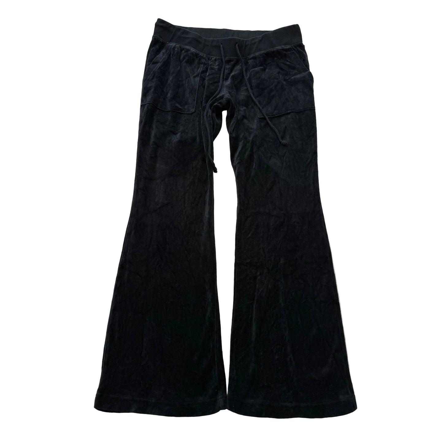 Juicy Couture Women's Black Velour Wide Leg Flare Track Pant Pockets Y2K Size XL