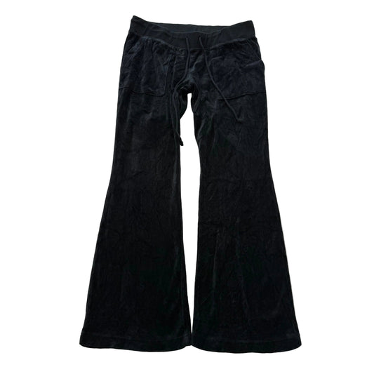 Juicy Couture Women's Black Velour Wide Leg Flare Track Pant Pockets Y2K Size XL