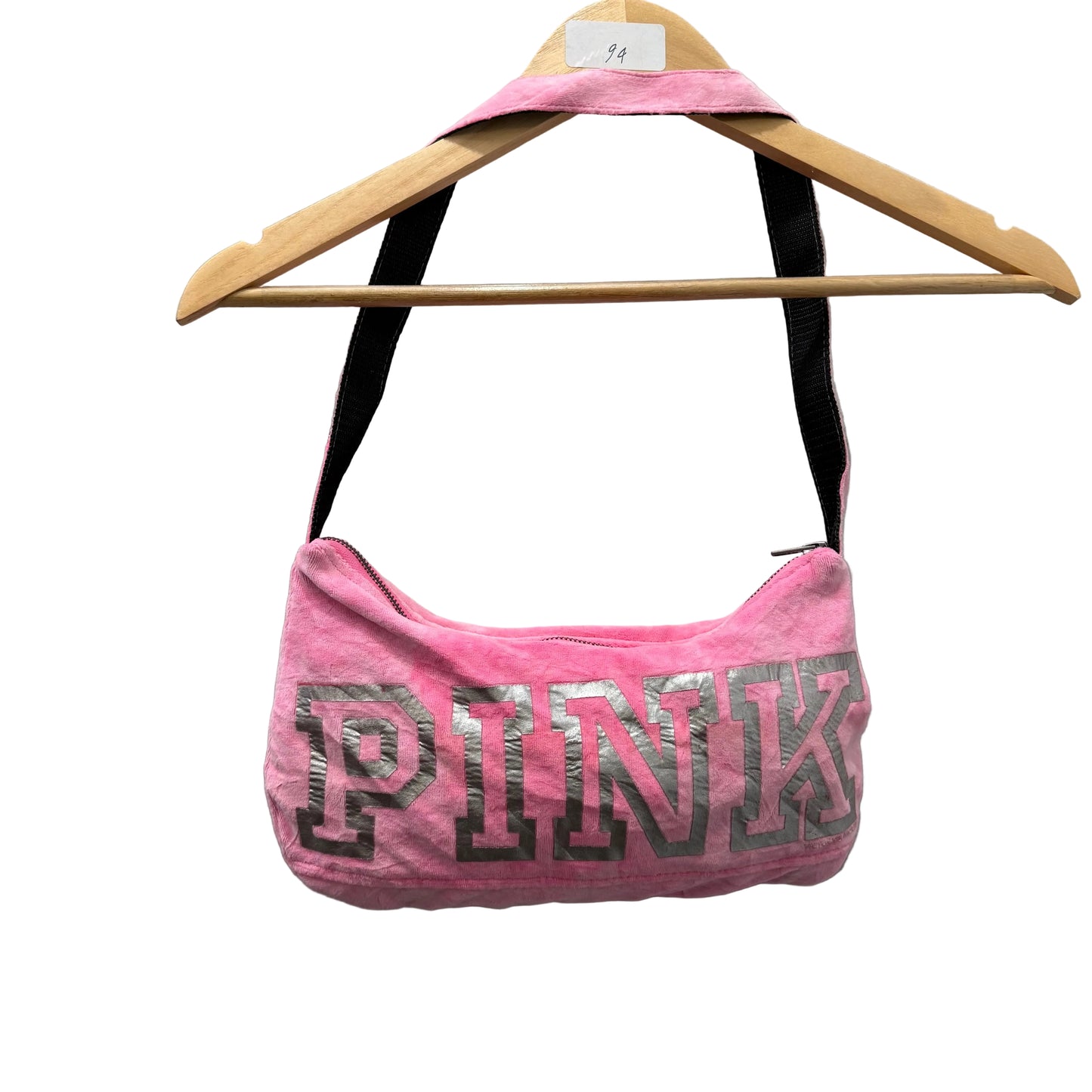 PINK Victoria's Secret Women's Pink Velour Graphic Logo Classic Y2k Shoulder Bag