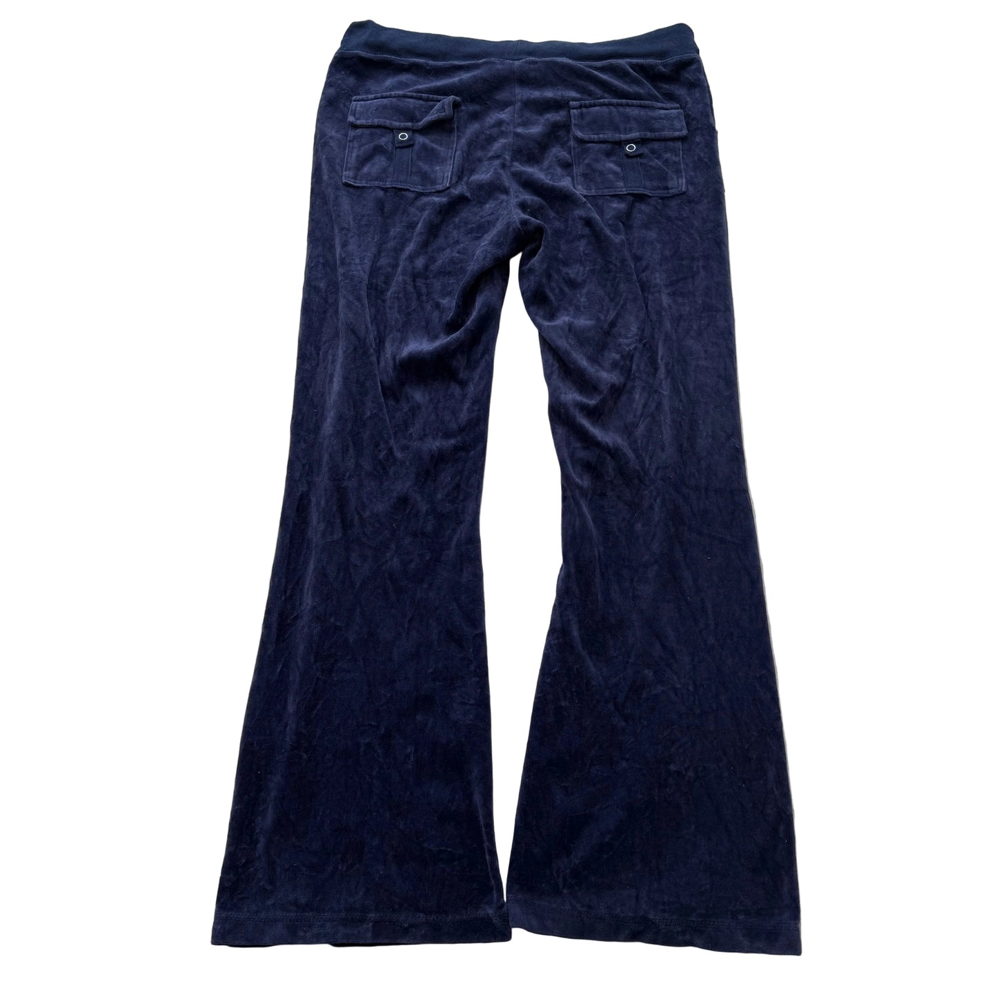2003 Vintage Juicy Couture Women's Navy Velour Flared Track Pants Pockets Size L