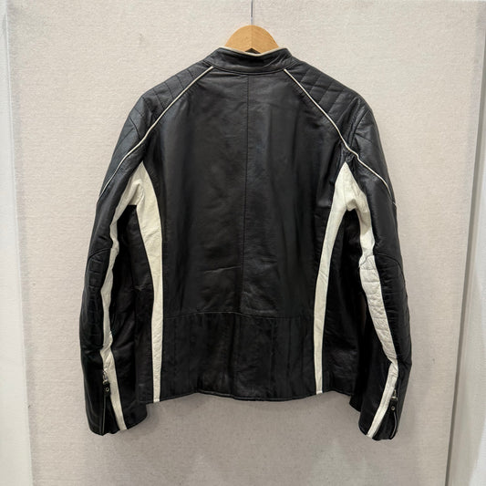 Wilsons M. Julian Men's Black & White Striped Leather Moto Racer Jacket Size M