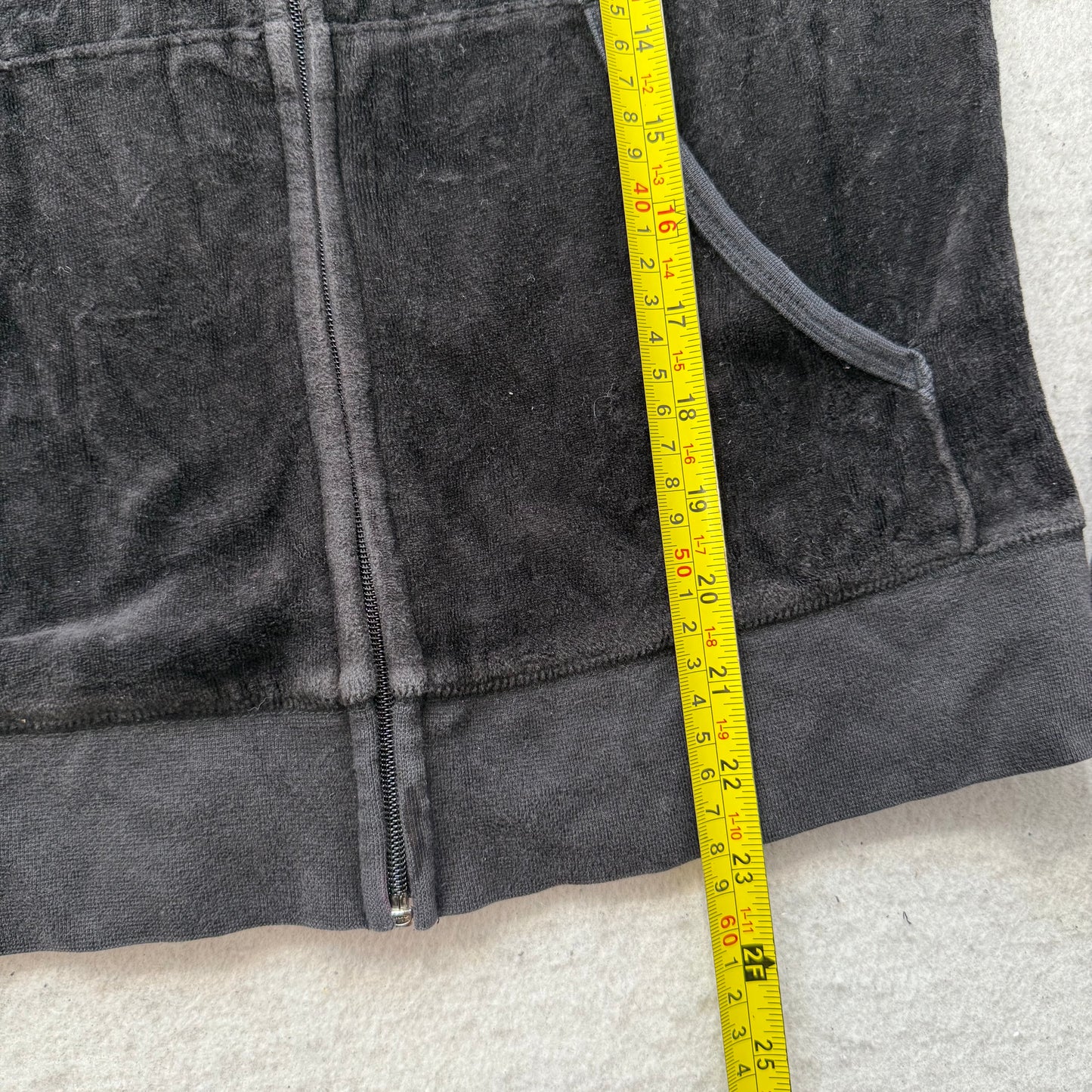 Juicy Couture Women's Black Velour Zip-Up Hoodie Glitter Juicy Logo Y2k Size M