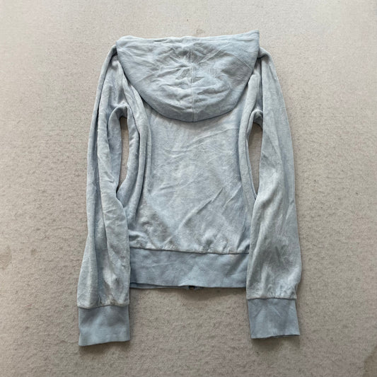 Vintage Juicy Couture Women's Ice Blue Velour Zip-Up Hoodie Loungewear Size S
