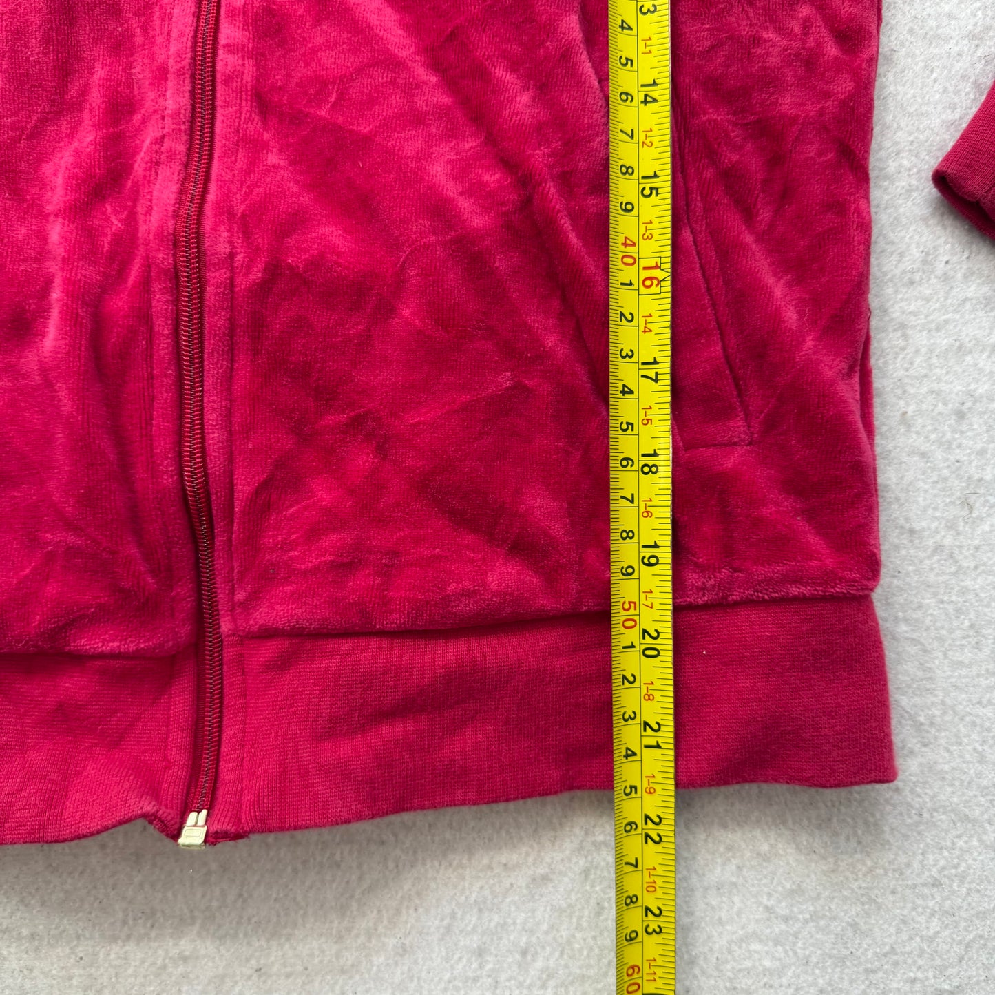 Juicy Couture Women's Red Velour Zip-Up Hoodie Rhinestones Graphic Logo Size XS