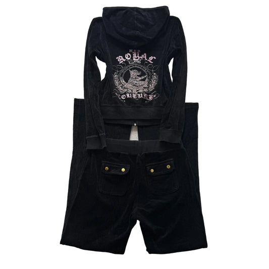 Vintage Juicy Couture Her Royal Couture Womens Black Velour Hoodie & Pant Size S