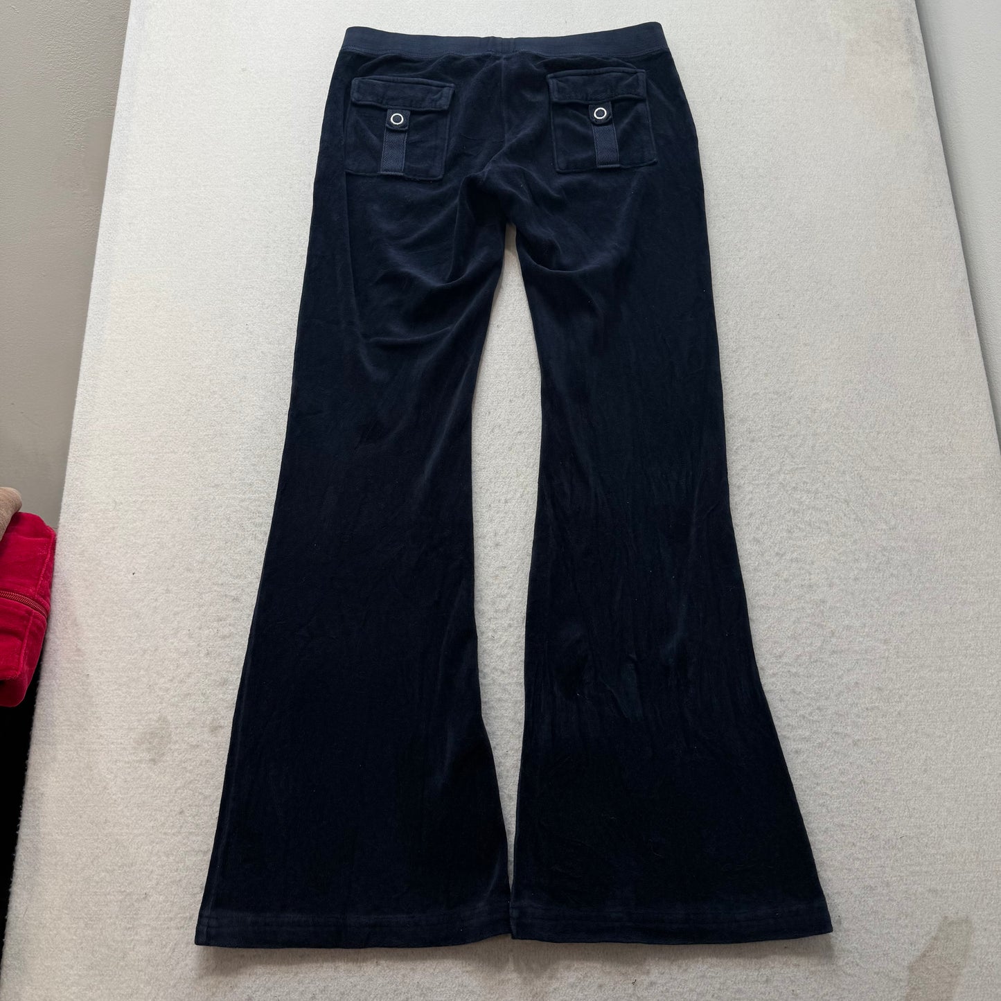 Vintage Juicy Couture Women Navy Velour Tracksuit Set Hoodie & Flare Pant Size S