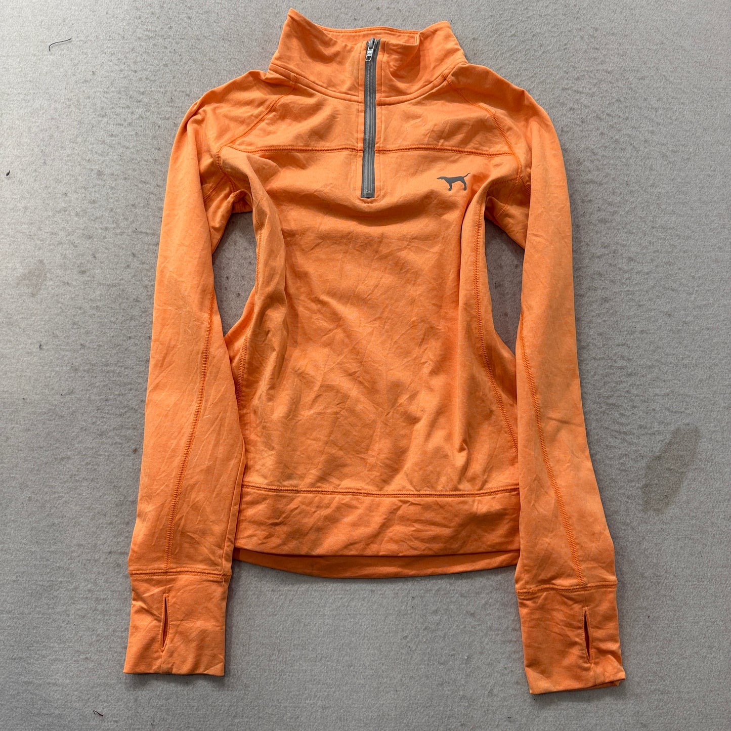 Victoria's Secret PINK Women's Orange Fleece Quarter Zip Pullover Thumbholes - S