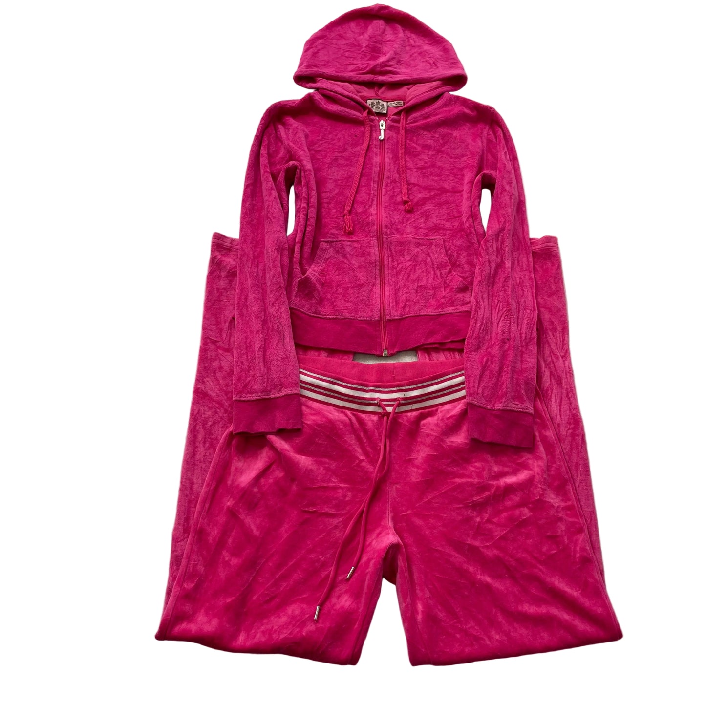 Juicy Couture Pink Velour Tracksuit Set Zip-Up Hoodie & Drawstring Pant Size M/L