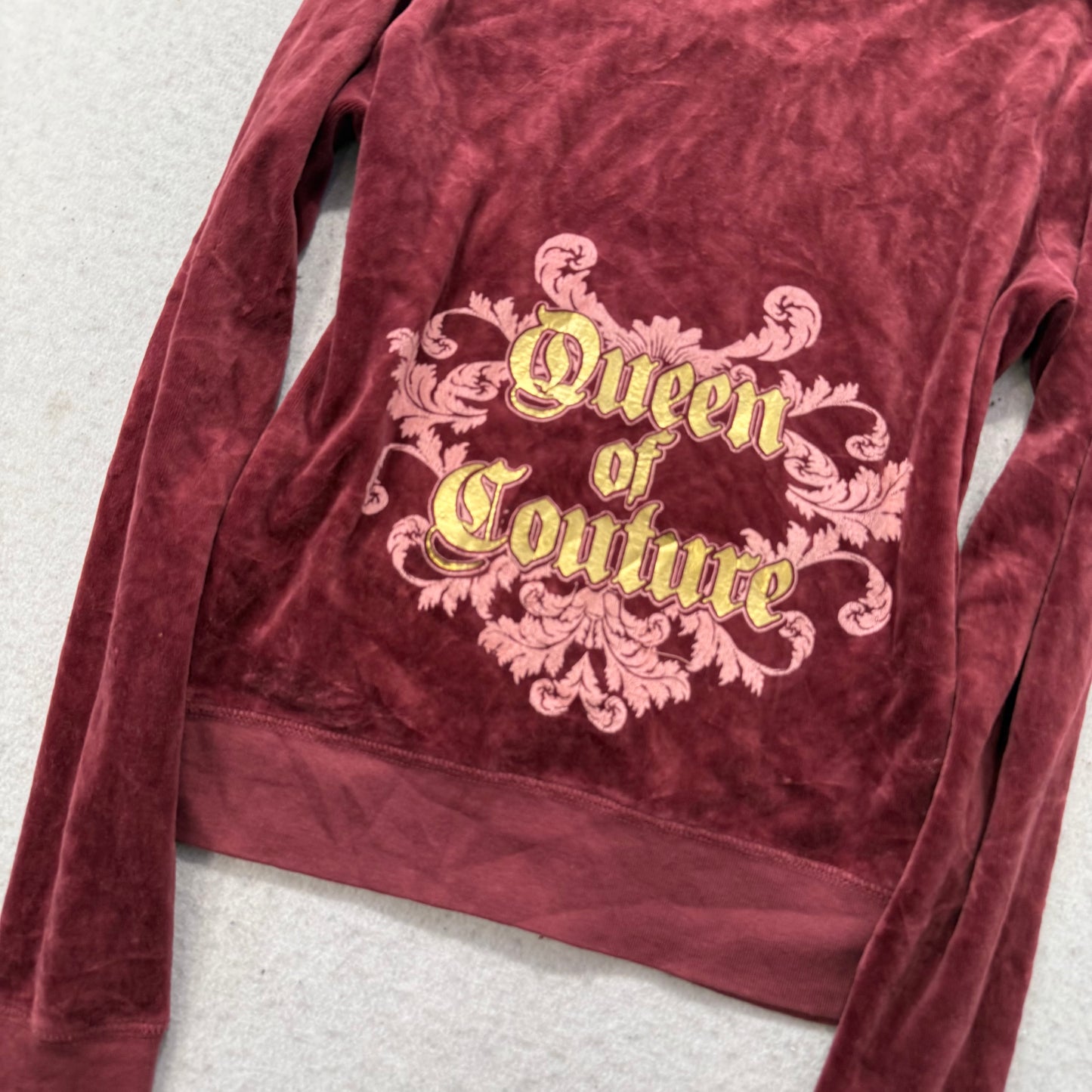 RARE Vtg Juicy Couture Queen of Couture Womens Maroon Velour Track Jacket Size L
