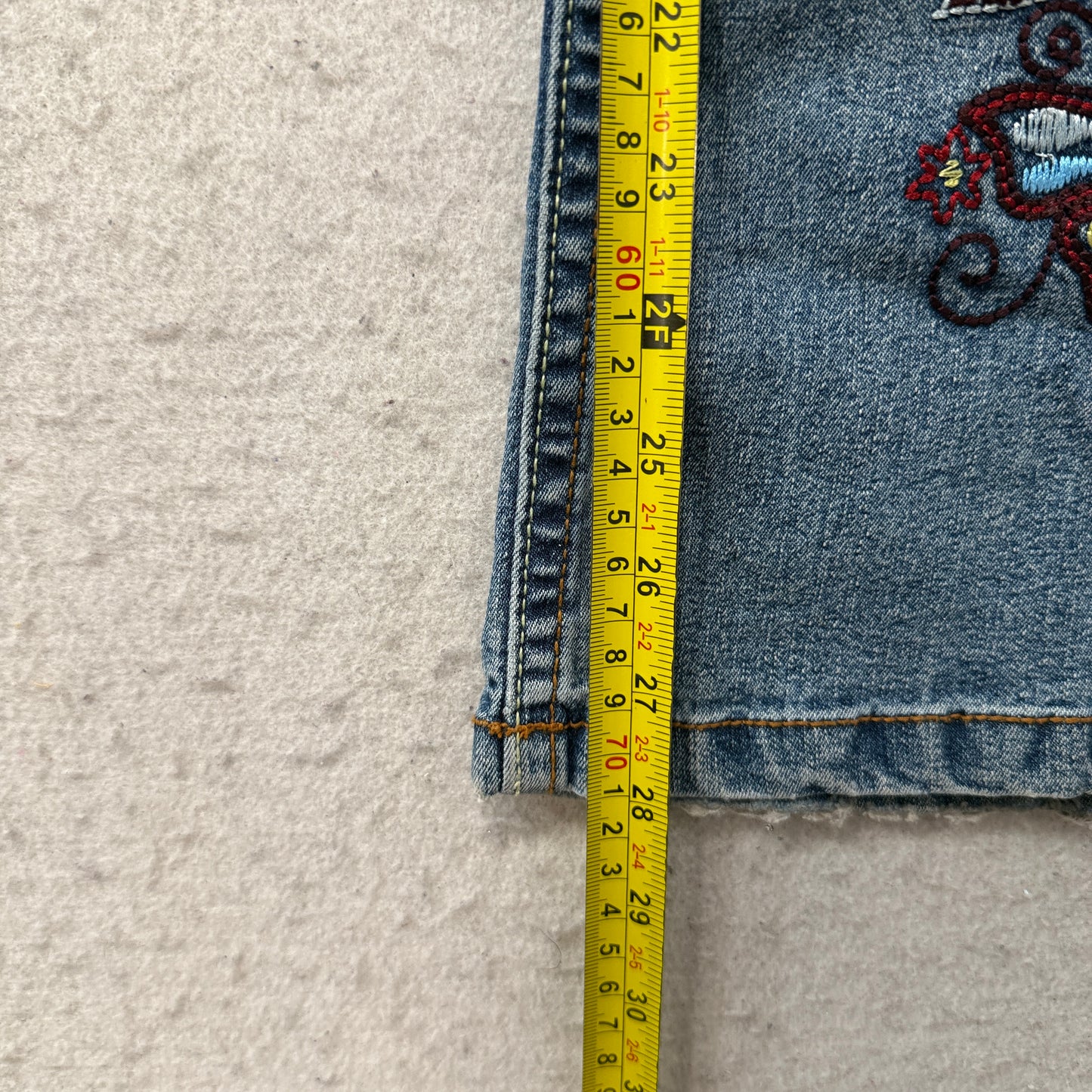 Faded Glory Women's Blue Denim Bootcut Jeans Stretch Embroidered Flower Size W29