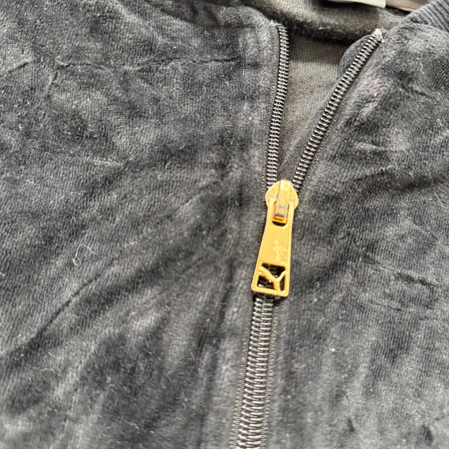 Puma Womens Jet Black Velour Full Zip Track Jacket Slash Pockets Logo Y2K Size M