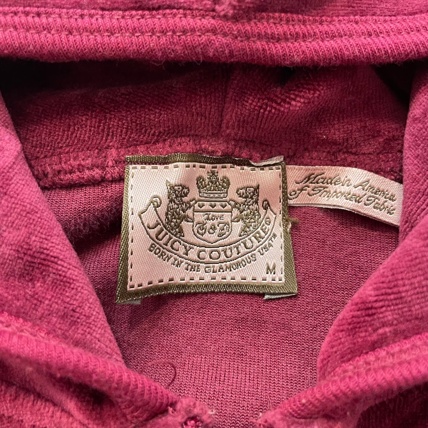 Juicy Couture Womens Maroon Velour Full Zip Hoodie Pockets Y2k Crown Logo Size M