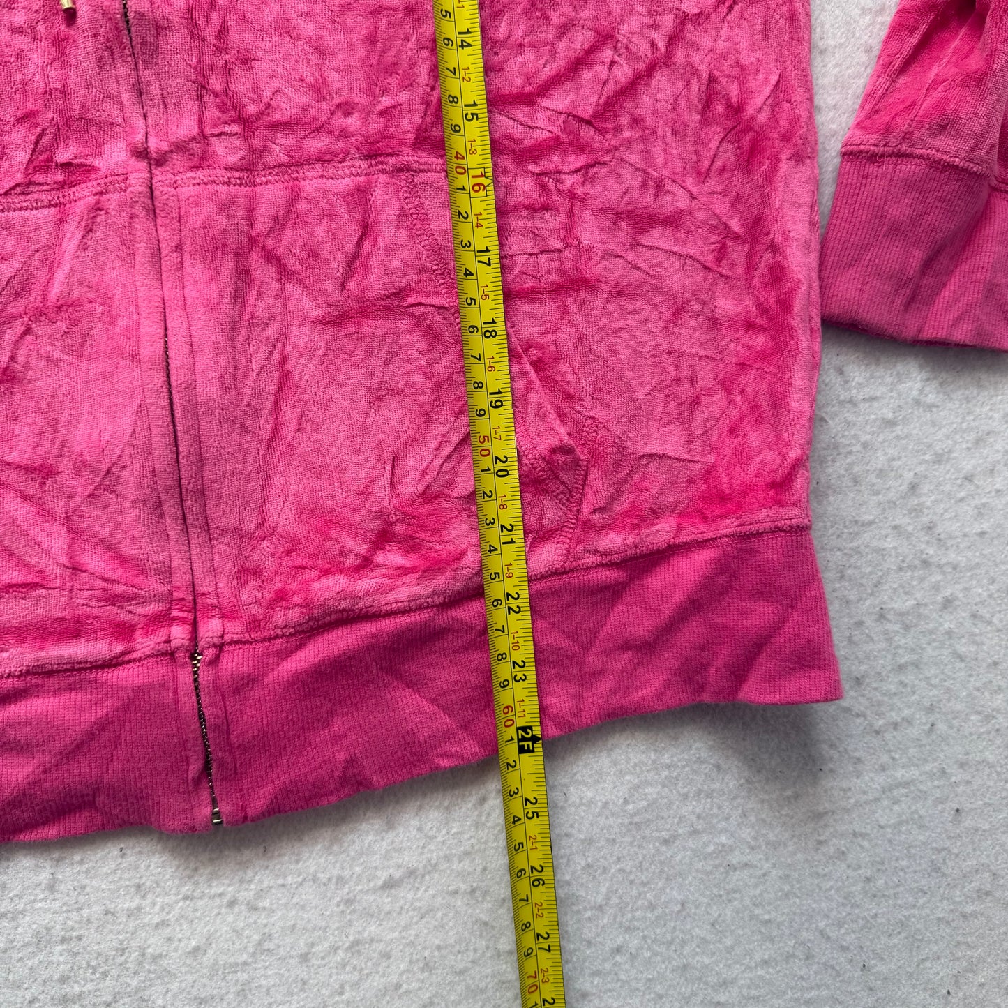 Victoria's Secret PINK Vibrant Pink Velour Zip-Up Hoodie Gold Sequin Logo Size S