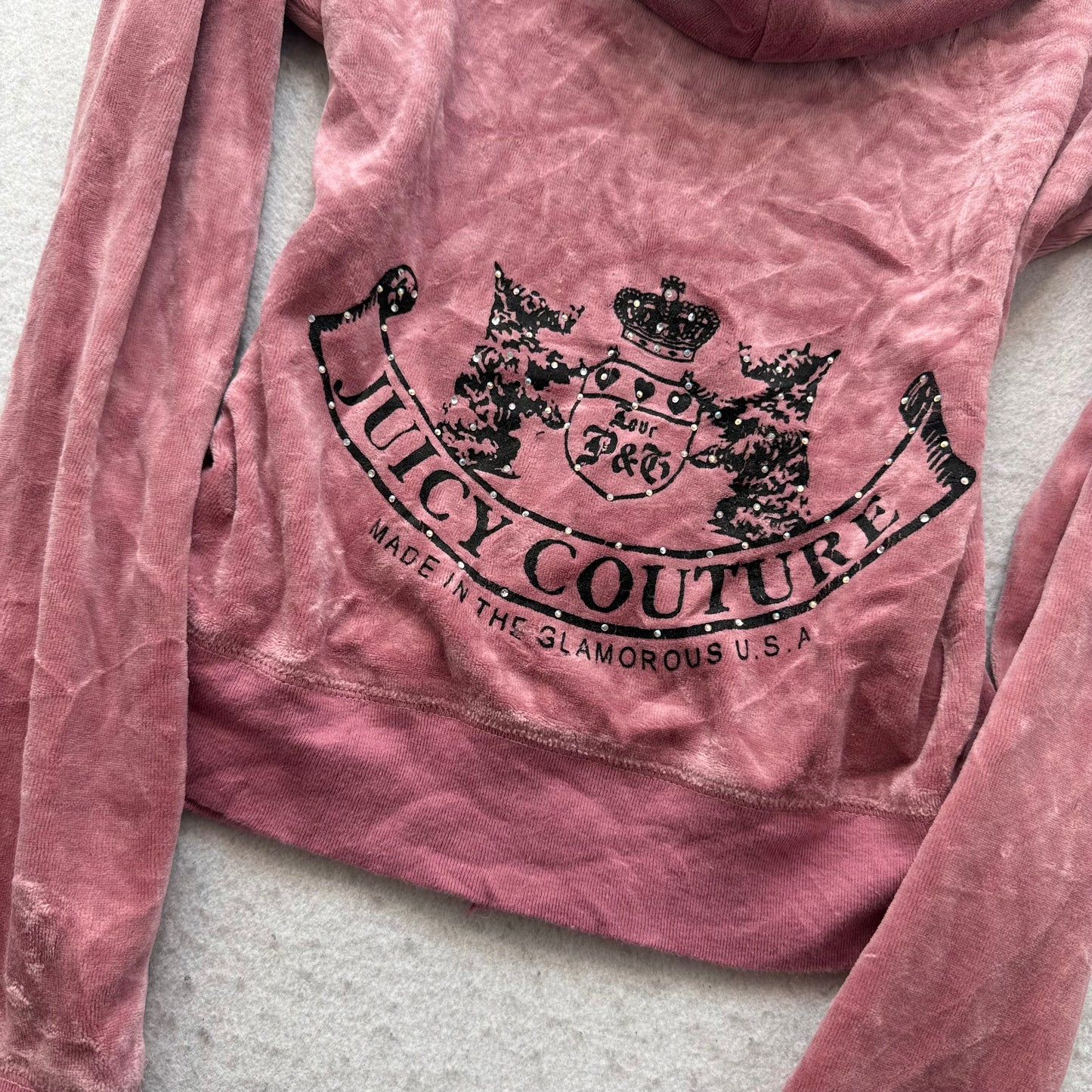 Juicy Couture Scottie Dogs Womens Dusty Pink Velour Zip-Up Hoodie Classic Size M