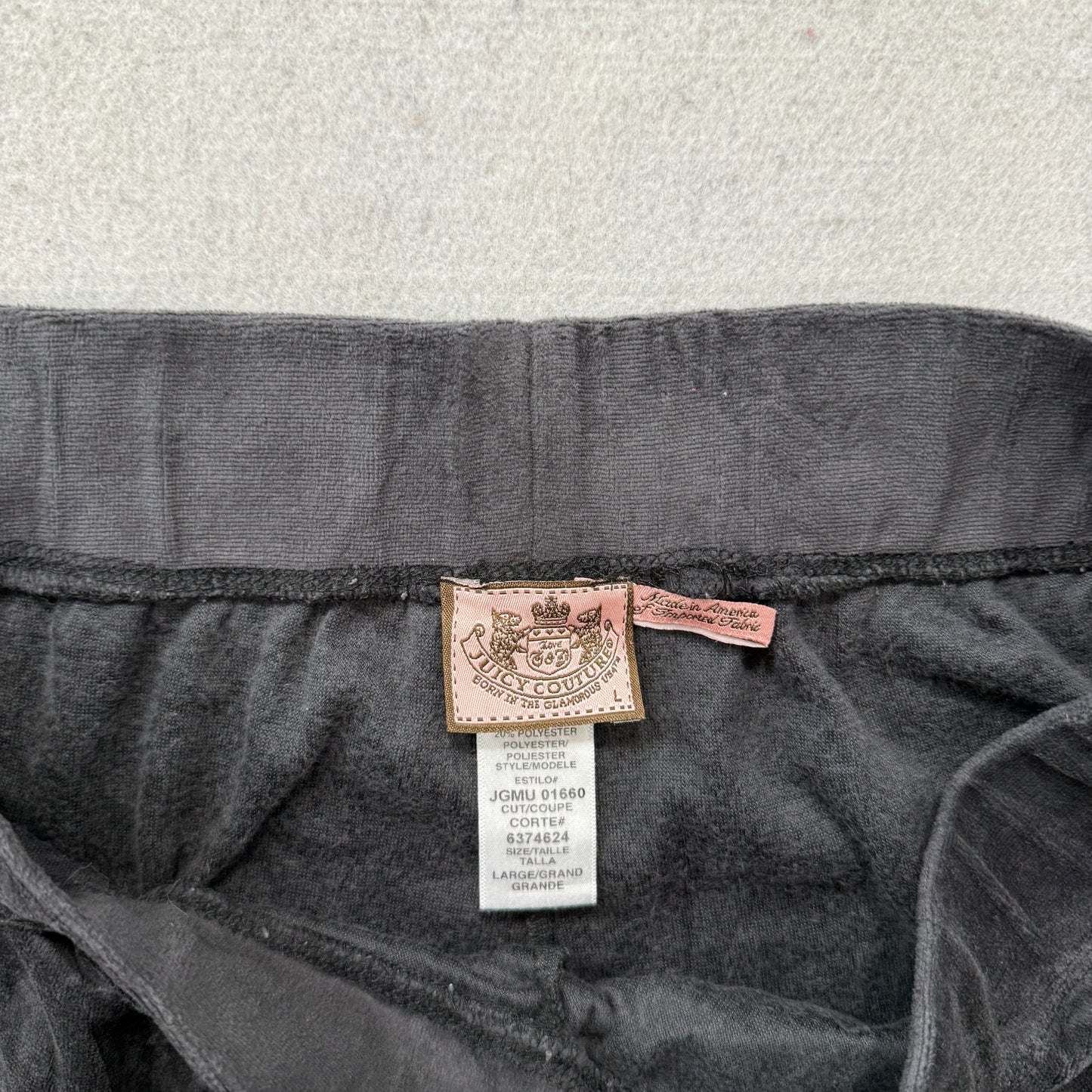 Vintage Juicy Couture Womens Charcoal Velour Flared Track Pant Loungewear Size L