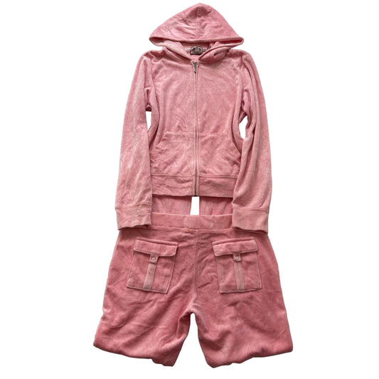 Juicy Couture Women's Pink Zip-Up Hoodie & Drawstring Pants Tracksuit Set Size L