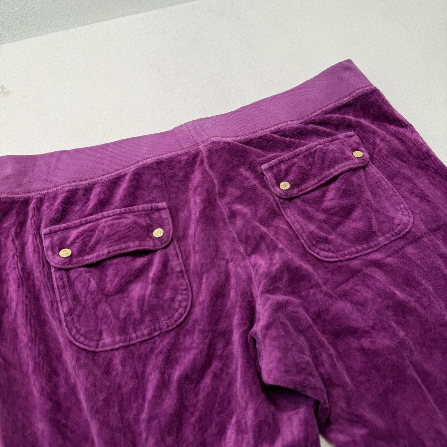 Juicy Couture Women's Plum Velour Flared Track Pant Button-Flap Pockets Size XL