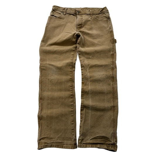 Genuine Dickies Men's Khaki Relaxed Fit Carpenter Pants Pockets Logo Size W34