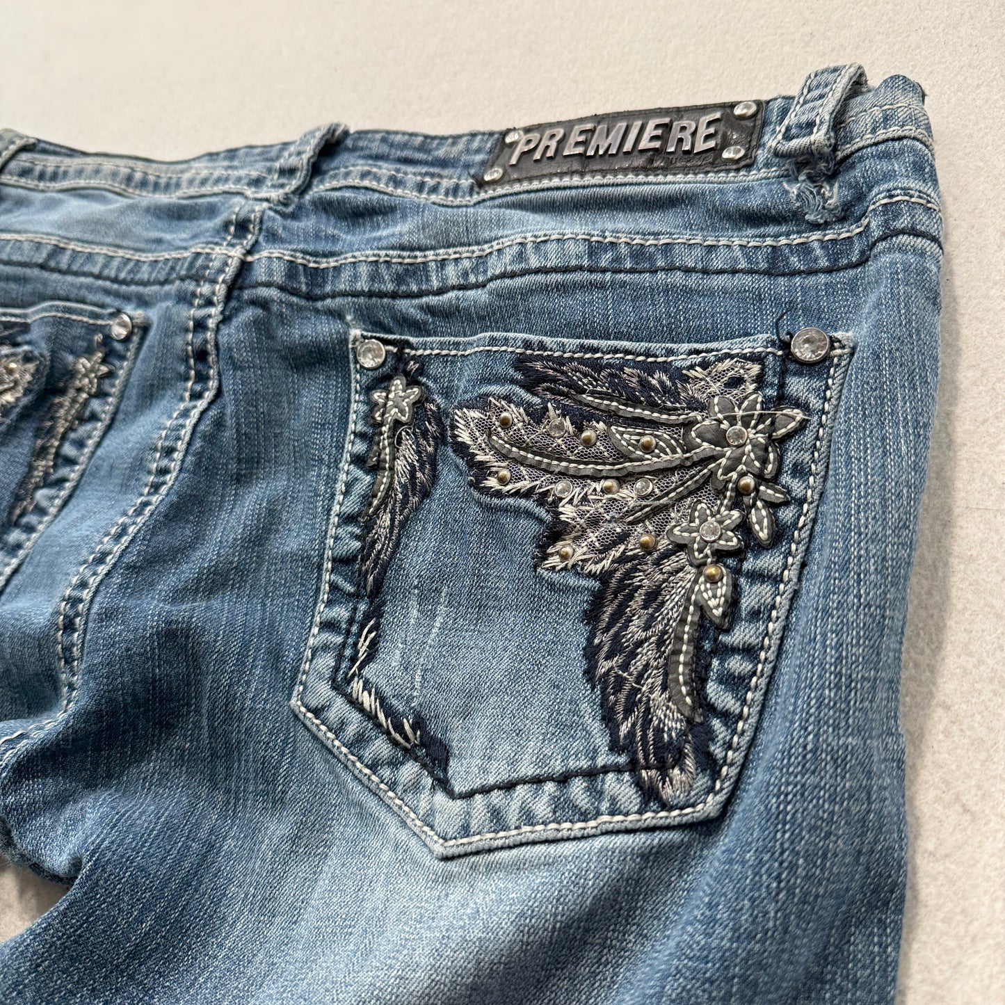 Premiere by rue21 Women's Blue Bootcut Denim Jeans Pockets Classic Size W33