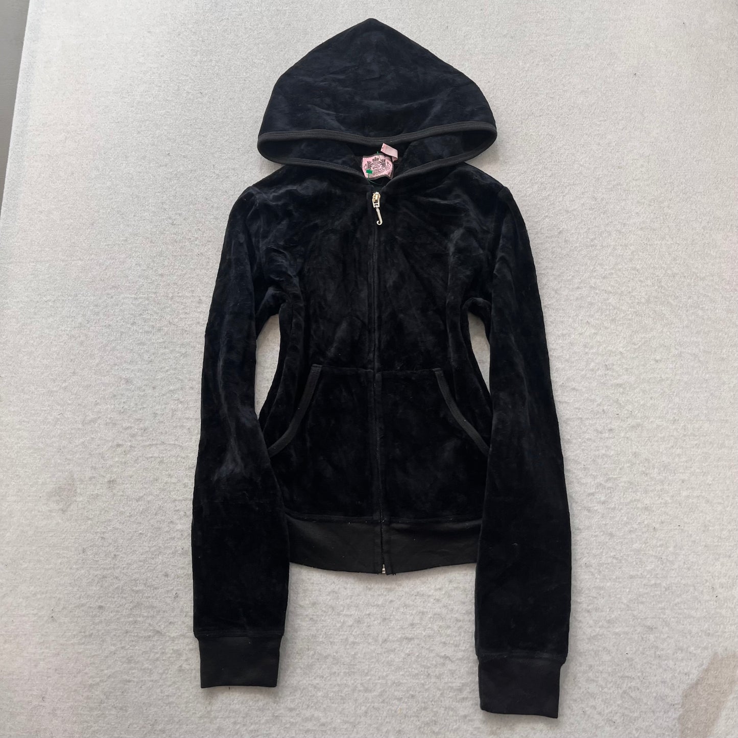 Vintage Juicy Couture "Tree of Life" Women's Black Velour Zip-Up Hoodie Size S