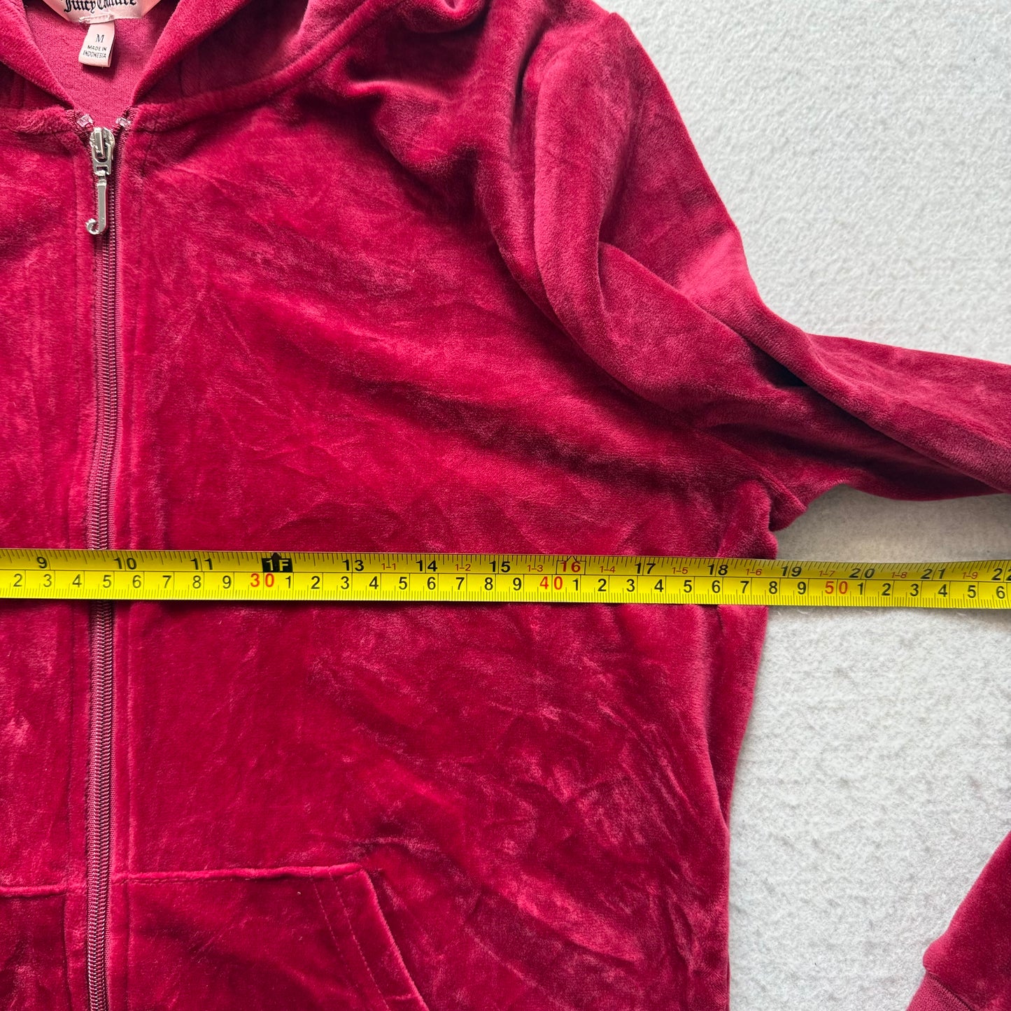 Juicy Couture Womens Dark Hot Pink Velour Zip-Up Hoodie Loungewear Pocket Size M