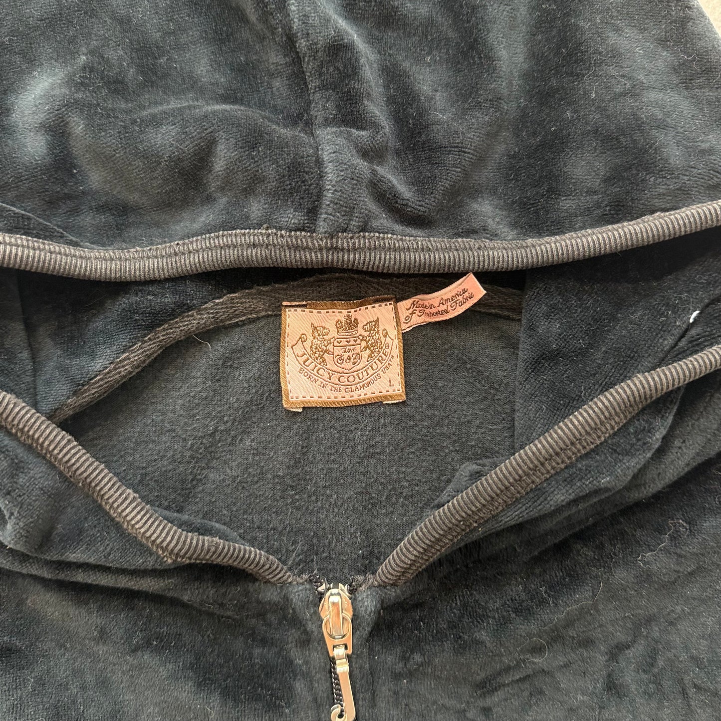 Vintage Juicy Couture Scottie Dogs Women's Black Velour Full Zip Hoodie Size L
