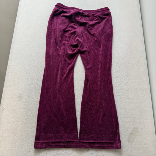 Vintage Juicy Couture Women's Plum Velour Wide Leg Flared Track Pants Y2K Size L