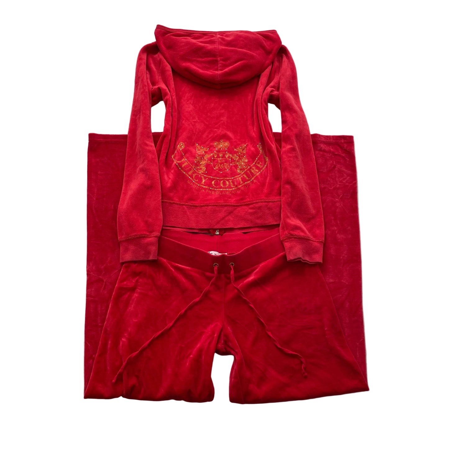 Juicy Couture Scottie Dogs Women's Red Velour Tracksuit Set Hoodie & Pant Size M