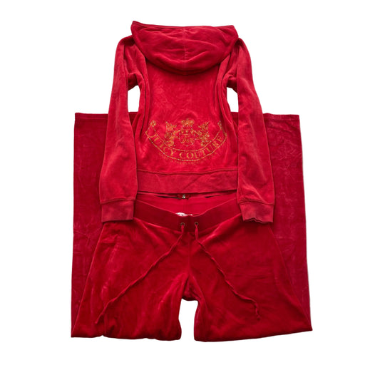 Juicy Couture Scottie Dogs Women's Red Velour Tracksuit Set Hoodie & Pant Size M